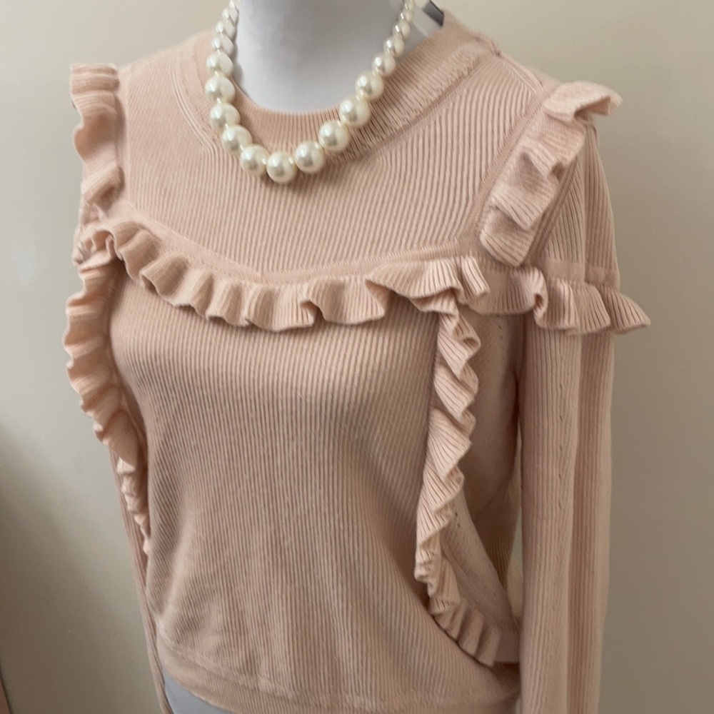 SOFT PINK RUFFLE SWEATER - Picture 4 of 6